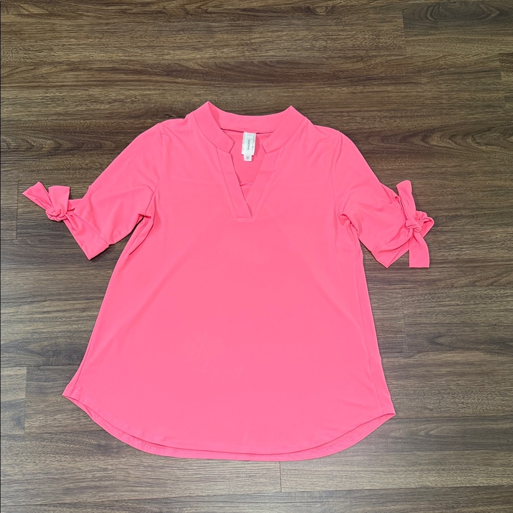 Honeyme Neon Pink Tie-Sleeve V-Neck Tunic